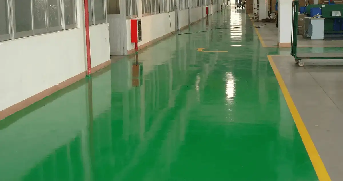 A factory floor professionally covered and marked with epoxy flooring in Bellevue, WA