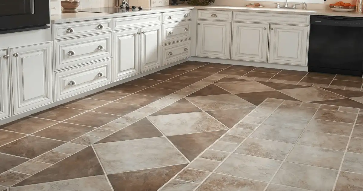 Kitchen with white cabinets and a professionally installed tile floor in Bellevue, WA